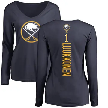 Women's Ukko-Pekka Luukkonen Buffalo Sabres Backer Long Sleeve T-Shirt - Navy